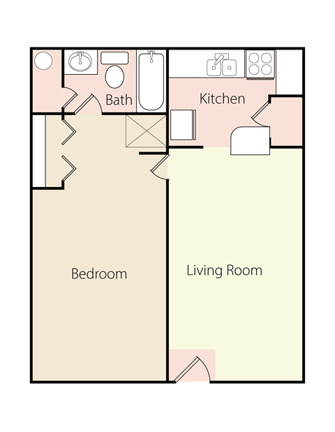 Floor plan for 1 bed, 1 bath, 650 sqft